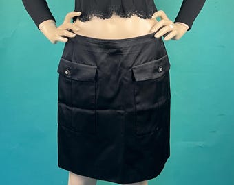 Vintage 90s GIANNI VERSACE Couture Medusa Black Front Pocket Mini Skirt size 44