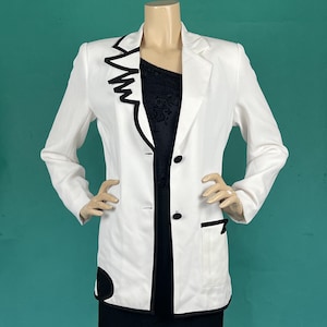 Vintage 80s Retro White and Black Christian Francis Roth Beatlejuice Style Blazer