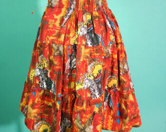 CHACOK Rainbow Striped Skirt Tiered Ruffled Asymmetrical Oshima Yellow Pink Green Orange Purple One Size 80s 90s French