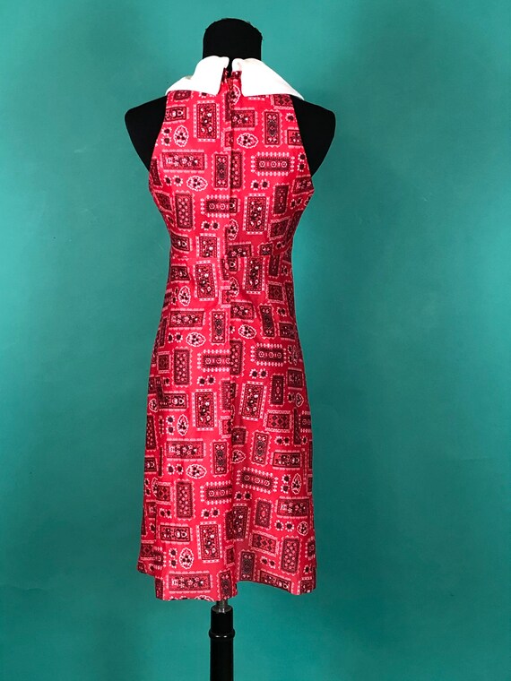 Red Bandana Shift Dress Vintage 70s Collared Slee… - image 5
