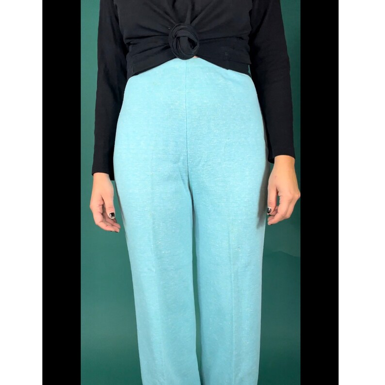 Vintage 70s Peppered Sky Blue Elastic Waist Jantzen Slack Pants size 14 image 4