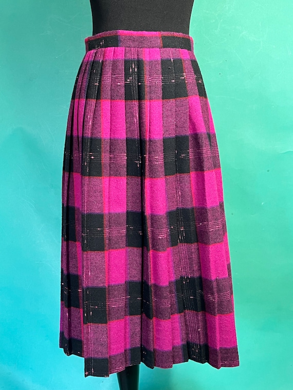 Magenta Wool High Waisted Vintage 80s Pleated Pla… - image 3