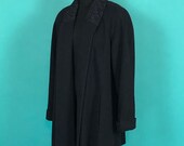 Vintage 1980s 80s Mackintosh New England Black Opera Swing Embroidered Collar Formal Evening Coat Jacket size 6