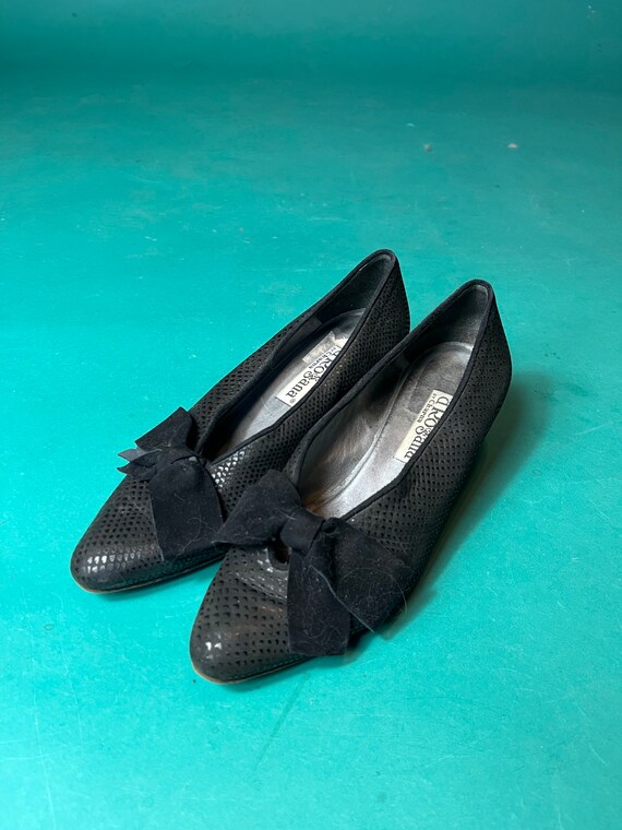 Black BIG BOW Loafers Velvet Vintage 70s D'Rossan… - image 1