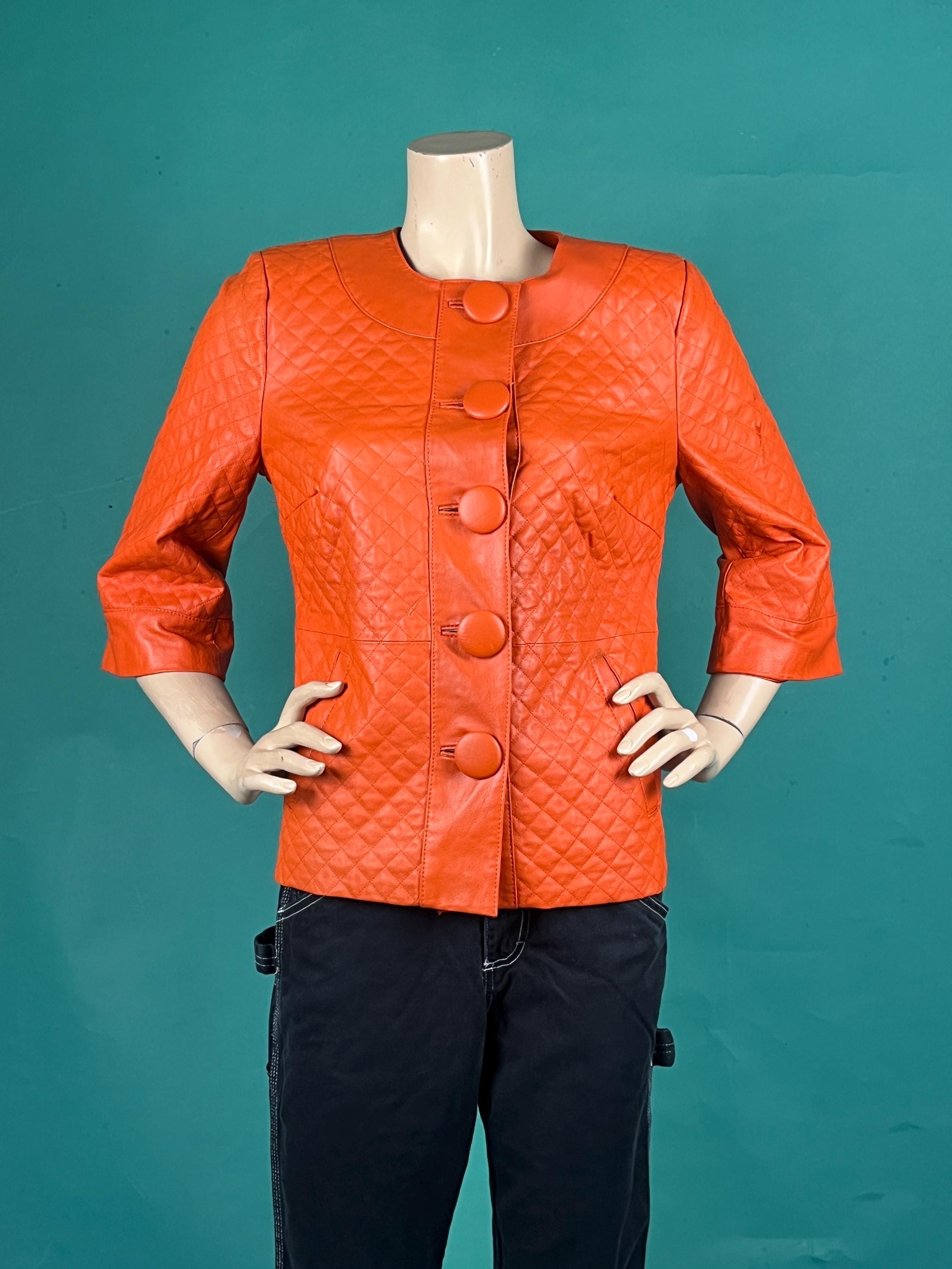 Vintage Y2K Orange Terry Lewis Quilted Quarter Sleeve Big Button