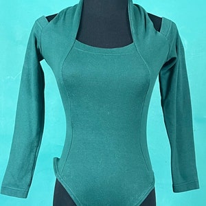 Vintage 90s Forest Green Halter Off the Shoulder Long Sleeve Bodywear Fitted Snap Bodysuit size Medium