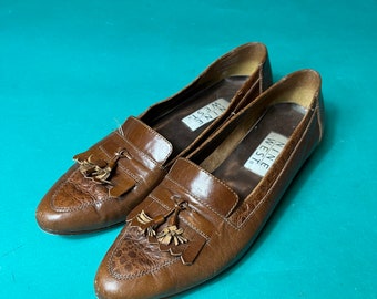 Brown Leather Loafers Vintage 90s Tan 