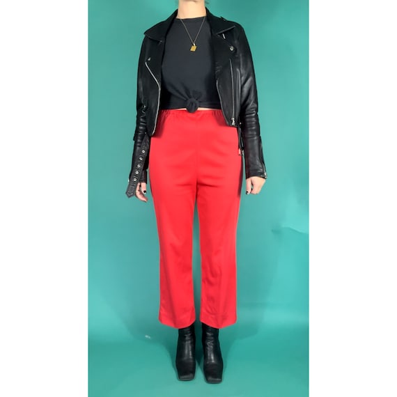 Vintage 70s Bright Tomato Red Elastic Waist Pants - image 1