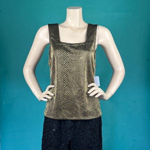 Vintage 80s Metallic Gold Snakeskin Cinema Etoile Square neck Tank Top
