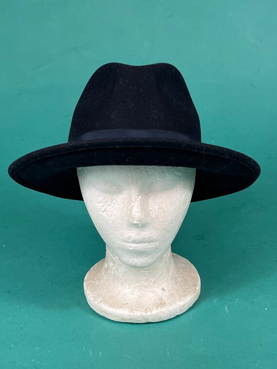 Vintage 80s Black Wool Felt New York Hat Flat Bri… - image 3