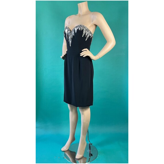 Vintage 80s BOB MACKIE Evening Designer Couture Silver Beaded Icicle Sleeveless Bustier Dress size 10