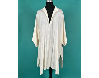 Vintage 70s Cream Maria De Guadalajara V Neck Tunic Kaftan Casual Dress