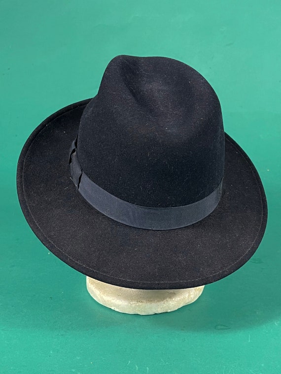 Vintage 80s Black Wool Felt New York Hat Flat Bri… - image 8