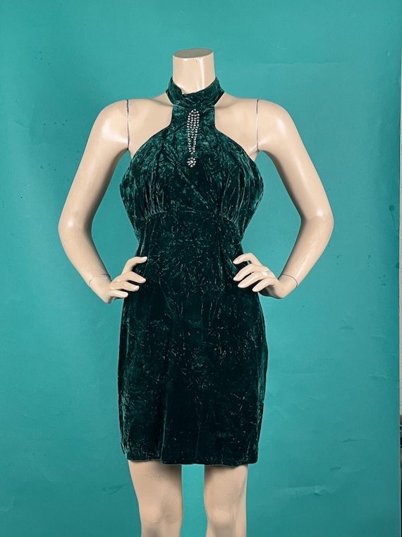 Vintage 1970s 70s Forest Green Crushed Velvet Holiday Christmas Formal  Sleeveless Turtleneck Rhinestone Exclamation Point Sheath Dress Sz M - Etsy