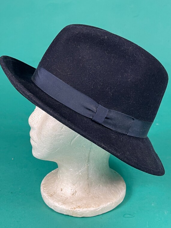 Vintage 80s Black Wool Felt New York Hat Flat Bri… - image 6