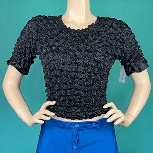 Y2K Black Popcorn Bubble Stretch One size Fits Most Blouse
