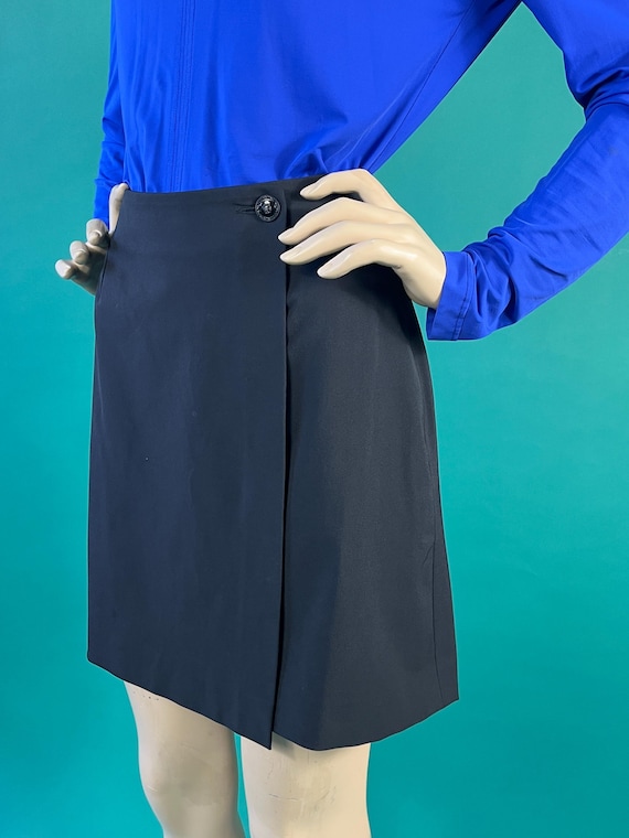 Versace, Vintage 90s GIANNI VERSACE Wrap Around Black Medusa Button Mini Skirt size 44