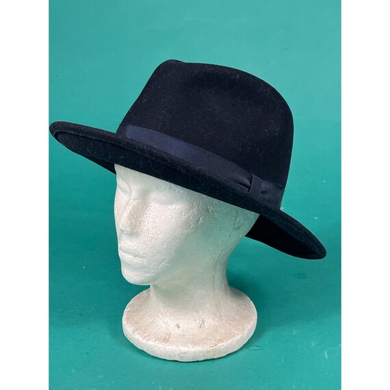 Vintage 80s Black Wool Felt New York Hat Flat Bri… - image 1