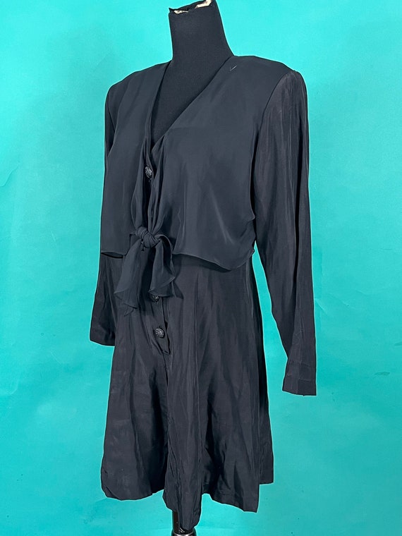 Vinage 90s Black Long Sleeve Sheer front Tie Dawn… - image 5