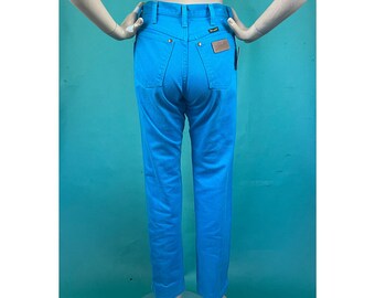 Vaqueros vaqueros Wrangler vintage de los años 80, de cintura alta, estilo western, de pierna recta, color azul cian