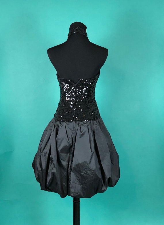 Black Sequins Halter Dress 80s Vintage Party Drop… - image 7