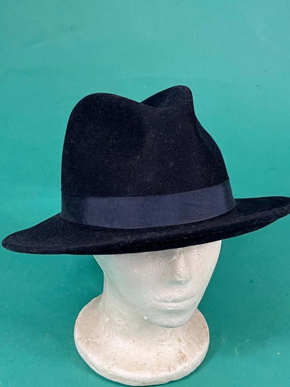 Vintage 80s Black Wool Felt New York Hat Flat Bri… - image 4