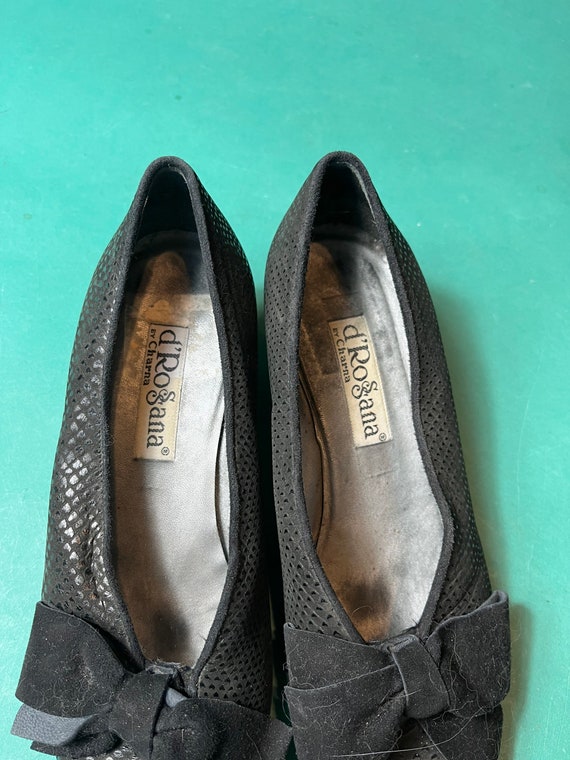 Black BIG BOW Loafers Velvet Vintage 70s D'Rossan… - image 7