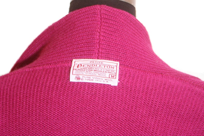 Vintage 1980s Hot Pink Double Breasted Virgin Wool Pendleton Cropped Knit Batwing Pullover Cardigan size M