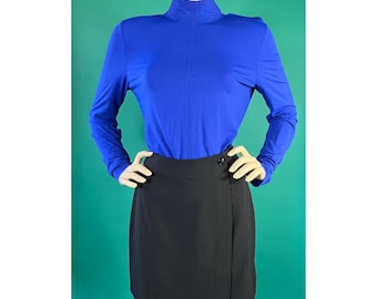 Jersey de cuello alto de manga larga de nailon azul eléctrico de Gianni Versace Couture de los años 90, talla 44