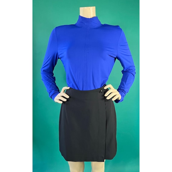 Versace, Vintage 90s Gianni Versace Couture Electric Blue Nylon Long Sleeve Mockneck Turtleneck size 44