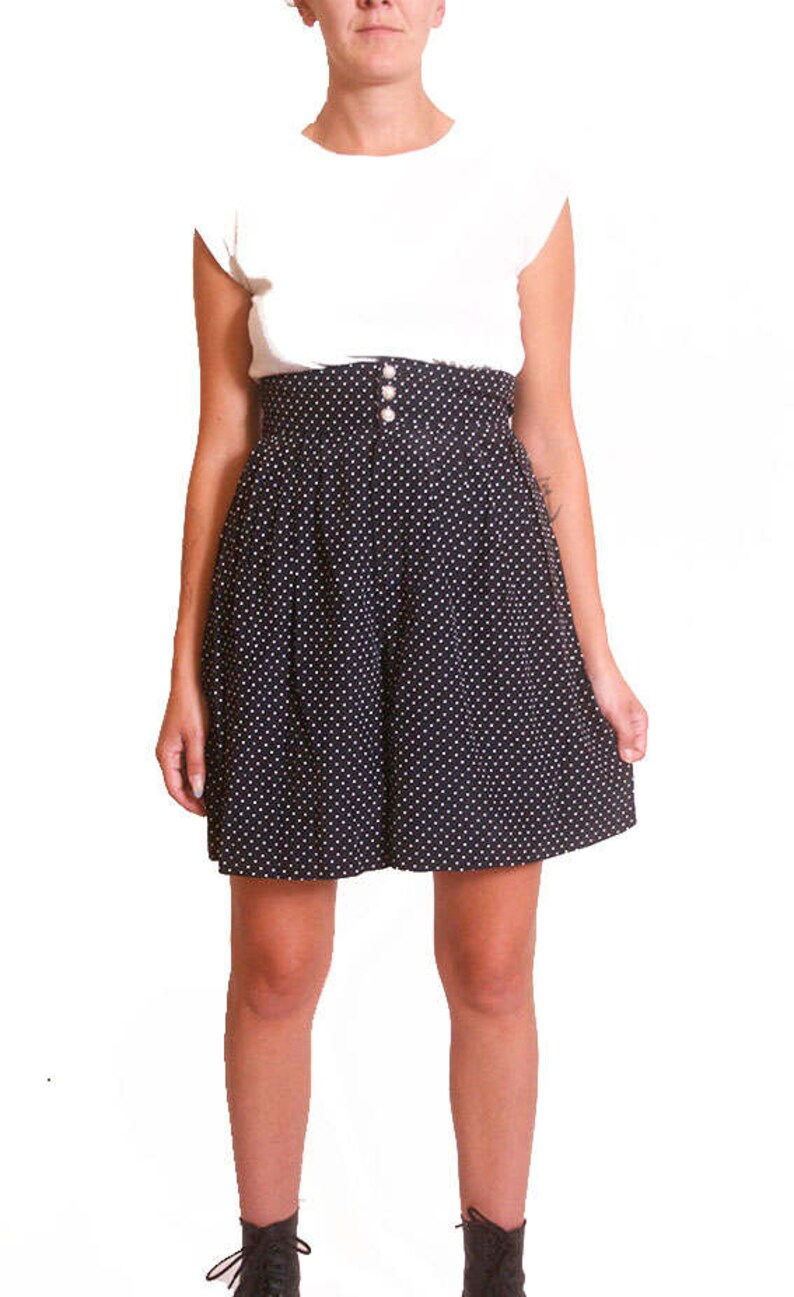 Vintage 1980s Culotte Polka Dot High Waisted Polka Dot Short size 7