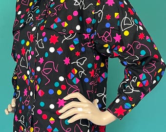 Vintage 80s Ruddock Bros Mint Condition Colorful Abstract Print Western Collared Cotton Button Up size Small
