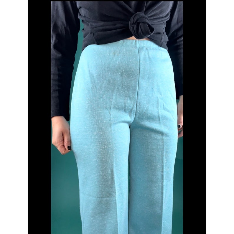 Vintage 70s Peppered Sky Blue Elastic Waist Jantzen Slack Pants size 14 image 9
