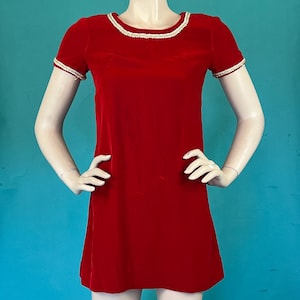 Vintage 70s Red Velvet Mod Mini Shift Dress