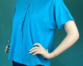 Vintage 1990s Nike Sky Blue and Purple Dead stock Partial Collar Button up Women's Polo Cotton Shirt size M