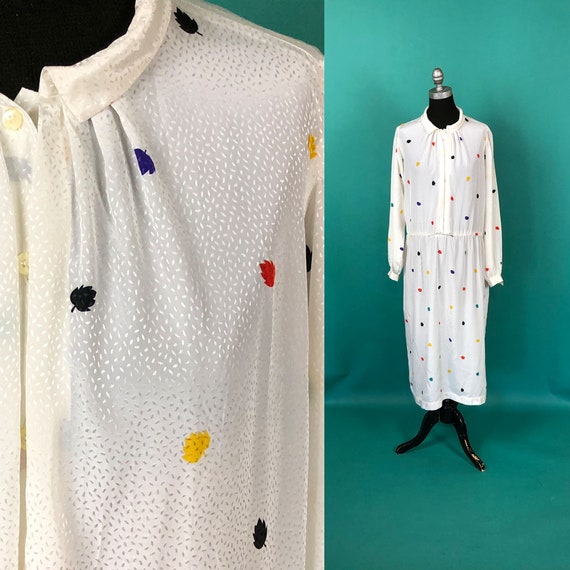 Vintage 1980s 80s Colorful Leaf Long Sleeve Blouso