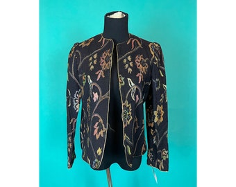 Vintage 1990s Womens Samuel Blue Tinsel Floral Evening Blazer Jacket size 10