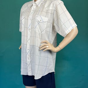 Western Striped Lee Vintage 60s 70s Short Sleeve Pocketed Snap Button Down Oxford Shirt size Large