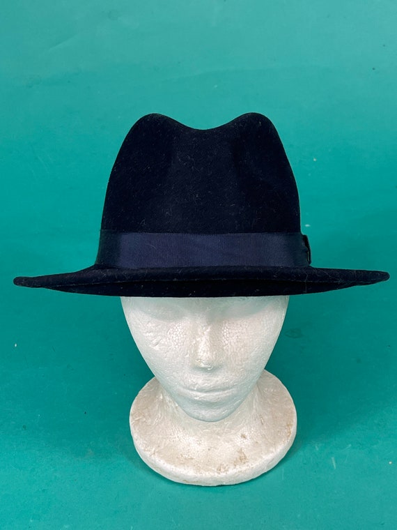 Vintage 80s Black Wool Felt New York Hat Flat Bri… - image 7