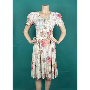 Vintage Liebesbrief Rosen Korsett Spitze Up Cottagecore Romantische Empire Taille Kleid Größe 3