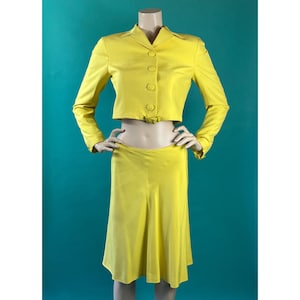 VTG 90s Rare GIANNI VERSACE Couture Sunshine Yellow Buckle Skirt Set size 42