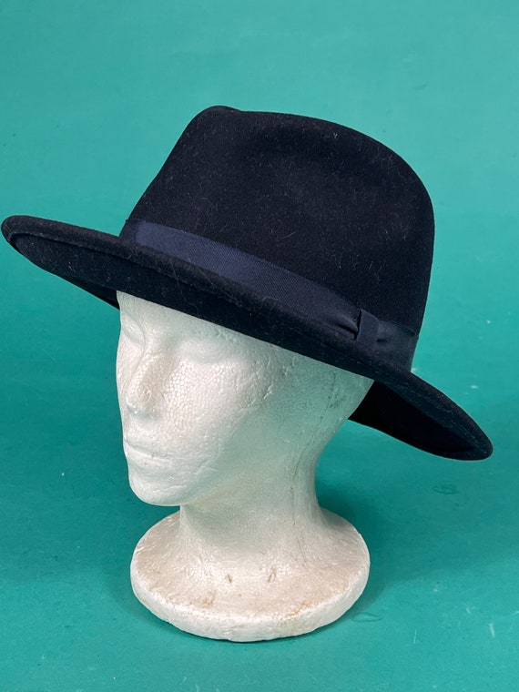 Vintage 80s Black Wool Felt New York Hat Flat Bri… - image 2