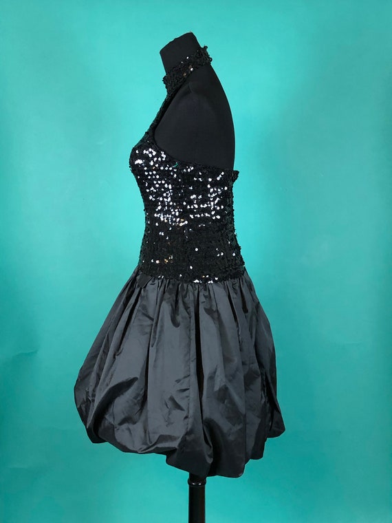 Black Sequins Halter Dress 80s Vintage Party Drop… - image 5