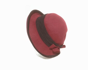 Burgundy Bowler Hat Vintage 80s Nordstrom Wool Color Block Felt