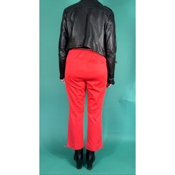 Vintage 70s Bright Tomato Red Elastic Waist Pants - image 9