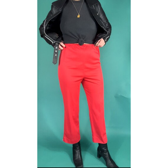 Vintage 70s Bright Tomato Red Elastic Waist Pants - image 7