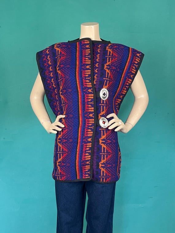 VTG 80s Jewel Toned Southwestern Wool Concho Closure Pullover Vest