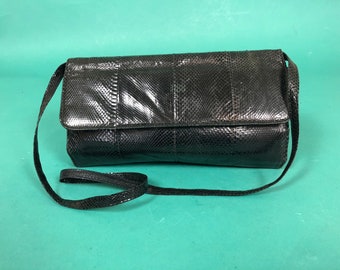 Vintage 1980s Black Snakeskin Clutch handbag