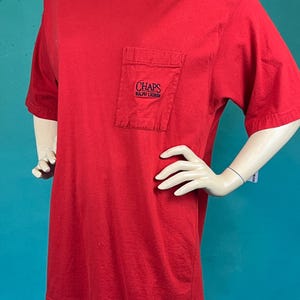 Vintage 1990s 90s Chaps Ralph Lauren Red Crew Neck Cotton Pocket T Shirt size Extra Extra Large XXL