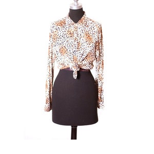 Vintage Vtg 1980&#39;s 80s Cheetah Print  Long Sleeve Collar Shirt size M